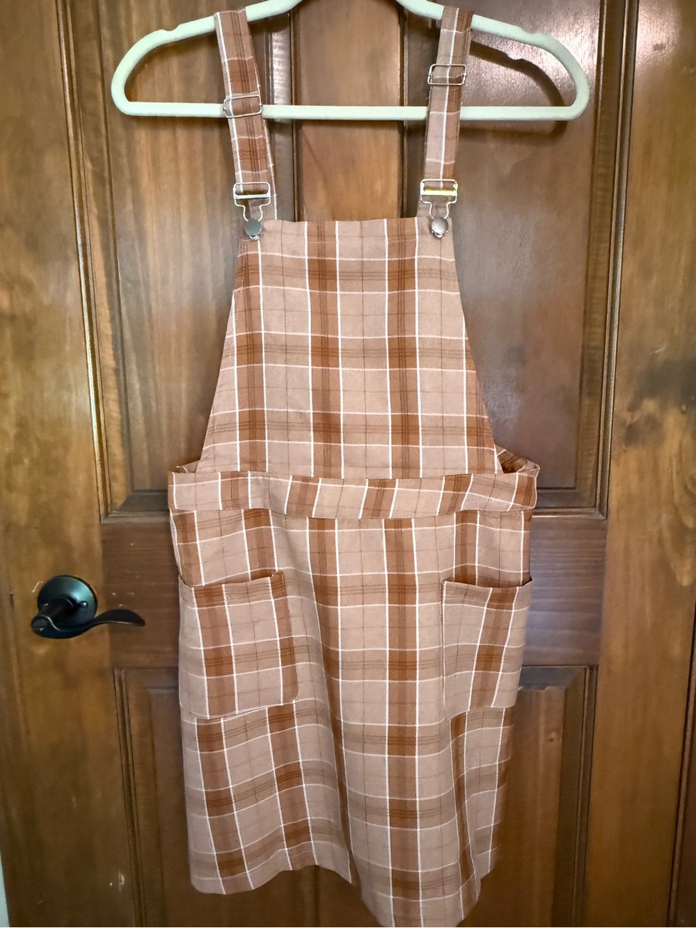 Allegra K Plaid Pinafore in Warm Tan and Cream